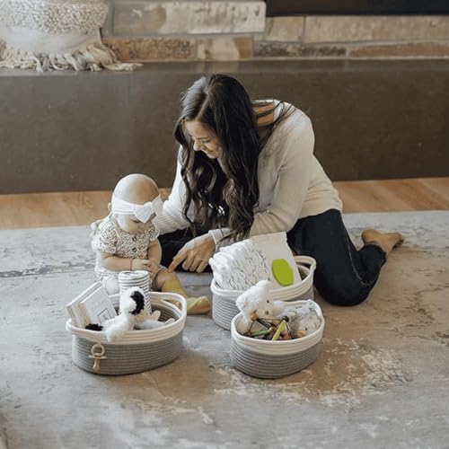 Image of [Set of 3-L-9x5.5 inch, M-8.5x5 inch, S-8x4.5 inch, Oval, Grey] Handwoven Soft Jute Cotton Basket | Naturally Reshapes After Filling | Storage, Organization & Gift Hampers