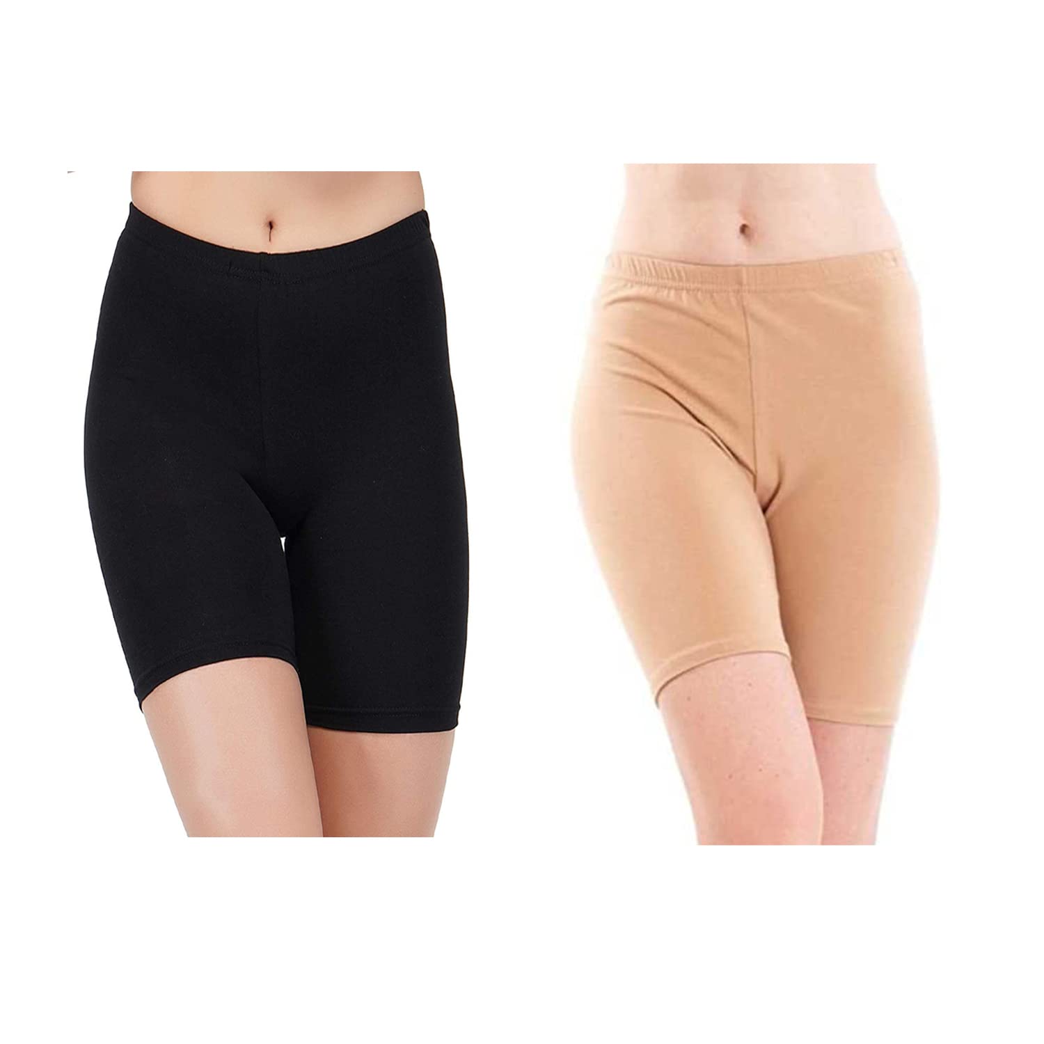 R LON Cotton Lycra Tight Fit Stretchable Cycling Shorts Womens | Shorties for Active wear/Exercise/Workout/Yoga/Gym/Cycle/Running (Pack of 2)A1