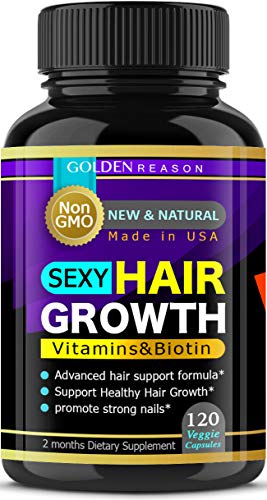 Sexy Hair Growth. Advanced Anti Hair Loss Vitamins. New & Powerful Formula to Promote Longer, Stronger Hair. Non GMO.120 Capsules. Made in USA