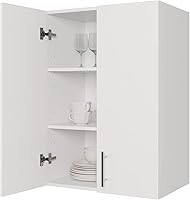 JPND 24x33 Inch White Wall Mounted Kitchen Cabinet, Double Door Soft Close, Adjustable Shelves, Metal Handles for Kitchen Bathroom Garage