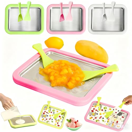 Kit de máquina de helado enrollado en casa, máquina grande de rollos de helado instantáneo con 2 espátulas, placa de congelación instantánea enrollada portátil, máquina casera de yogur congelado para
