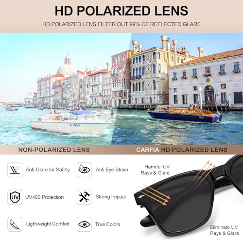 CARFIA Retro Polarized Sunglasses – 90s Square Black Frame — view 7