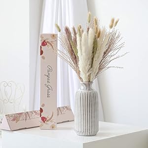 STONEHILL Large Pampas Grass Decor – 40 Pieces, 17.7″/45cm Boho Decor Dried Flowers Bouquet – Natural & White Pampas Grass Fluffy With Bunny Tails Pampas Grass, Wheat, and Dust Reed For Home Decor