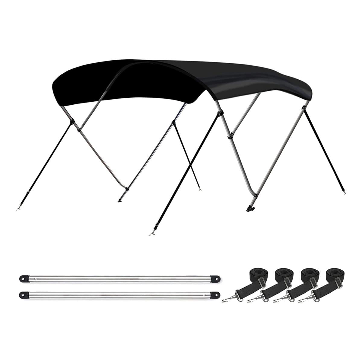 Leader Accessories 3 Bow Black 6'L x 46" H x 61"-66" W Bimini Top Boat Cover Includes 4 Straps 2 Rear Support Poles Mounting Hardwares Storage Boot with 1" Aluminum Frame