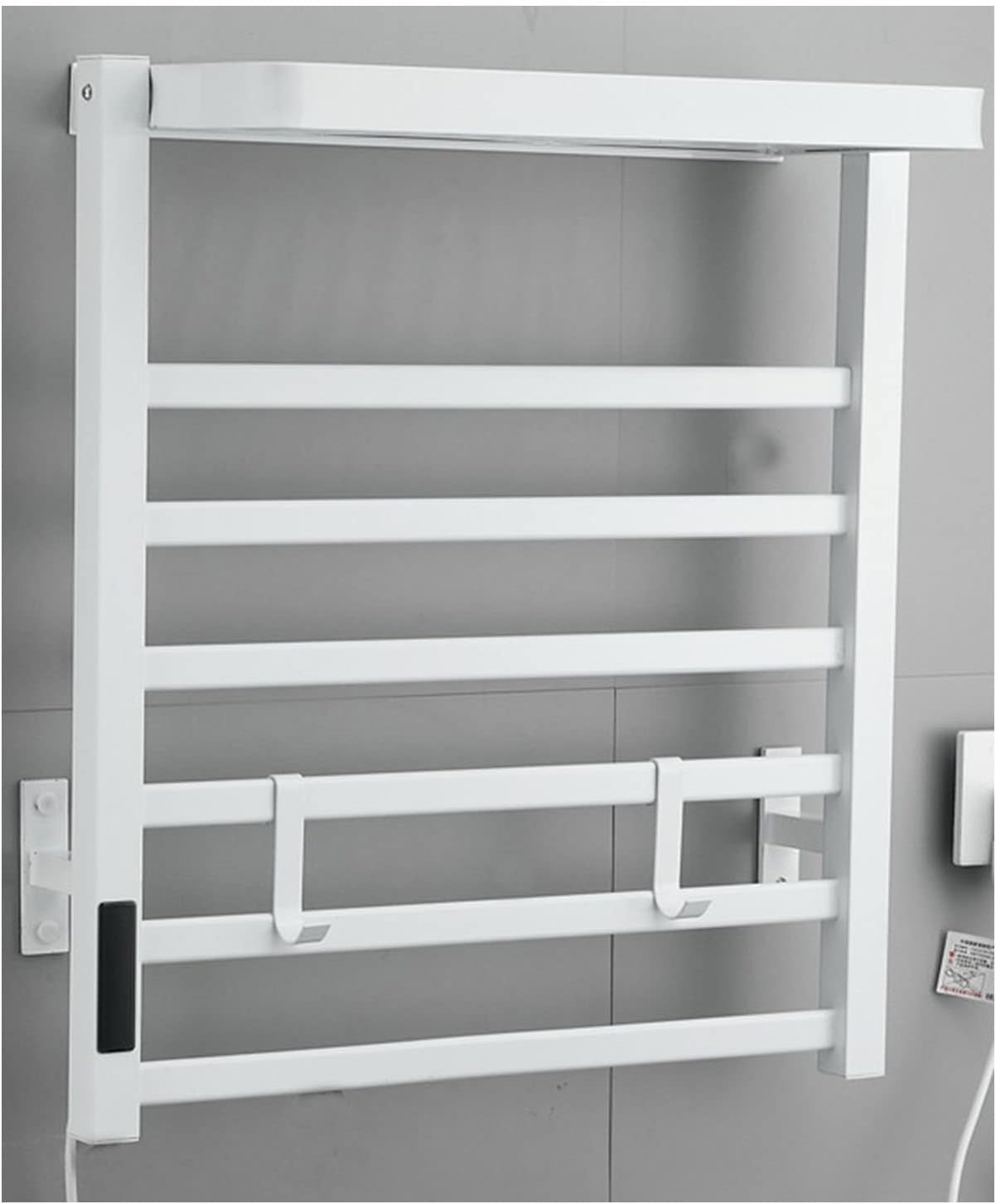 6 Bar Wall Mounted Towel Warmer,Heated for Bathroom Towel Rack,Hot Towel Racks with Top Shelf,Thermostatic Heater Drying for Towel,with Timer,White