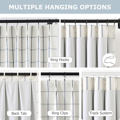 Vision Home Blue Plaid Linen Pinch Pleated Full Blackout Curtains 40x102Lx2 - image 5