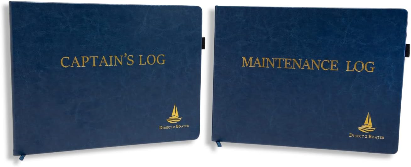 Elegant Blue Hard Bound Captain's Log Book & Maintenance Log Book Bundle, 100 Pages (2 Items)