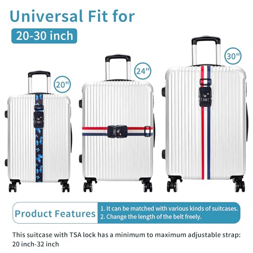 Image of Luggage Straps Set TSA Approved,Adjustable Bag Strap with Hook,Luggage Card,Luggage Strap TSA Locks for Travel Luggage Accessories(Blue&Red&White)