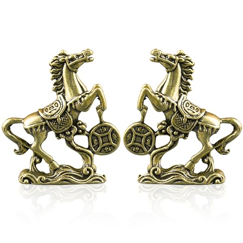 Set de 2 estatuas de caballo de latón Feng Shui miniatura 1
