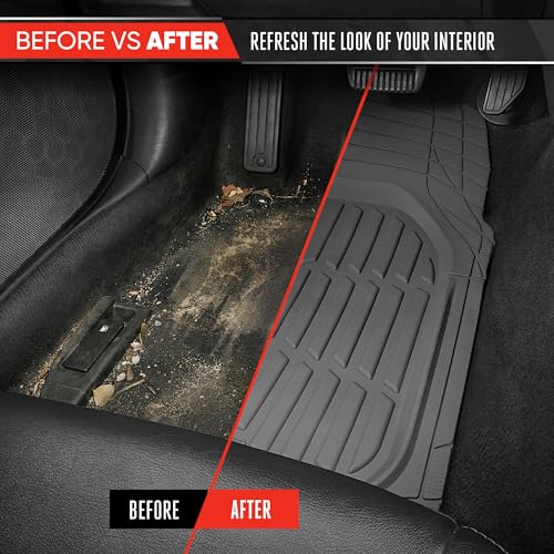 Image of Motor Trend FlexTough LITE Rubber Car Mats Full Set - All Weather Floor Mats for Trucks, Cars & SUVs - Automotive Waterproof Gray Car Floor Mats for Cars Interior Accessories Universal Trim-to-Fit