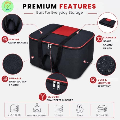 Image of Storage Bags for Blanket, Clothes, Toys and Bed Sheet Cover Bag - Underbed Large Size Black Cover Bags (Pack of 20, 54 x 46 x 28 cm)