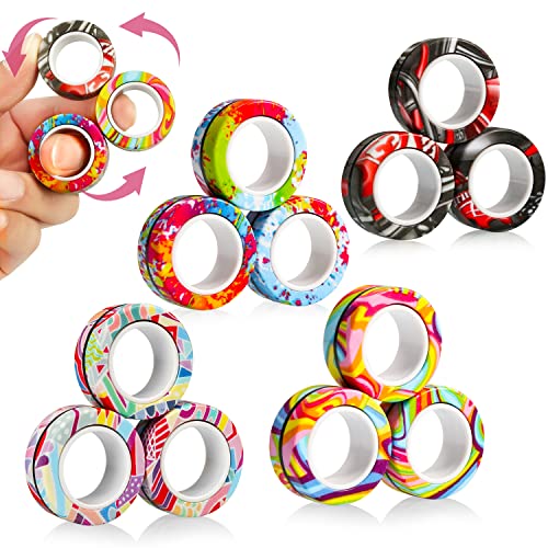 Pushmick 12 Pcs Colorful Finger Magnetic Rings, Fidget Magnet Rings, Decompression Finger Fidget Ring, Stress Relief Fidget Magnetic Rings For Autism Anxiety, Nice Magnetic Toys Set As Gift. #TOP25