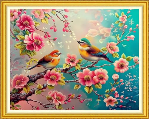 Image of Funchey Stamped Cross Stitch Kits, DIY Cross Stitch Pattern for Adults Beginners Needlepoint Kits Embroidery Kit Arts and Crafts 11CT-Birds on the treetops 16x20 inch