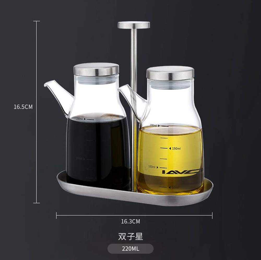 XiaoShenLu Olive Oil Dispenser Bottle, Glass Oil Bottle Cruets No Drip, Lead-Free Glass Oil Dispenser, 200ml Set of 2 with Stand - Image 4
