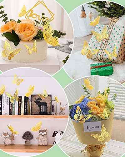 72Pcs 3D Butterfly Wall Decor, Gold Butterfly Decorations, 3 Styles 3 Sizes Removable Butterfly Room Decor For Bedroom Living Room Butterfly Wall Stickers For Birthday Party Cake Flower Arrangements #TOP3