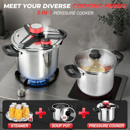 Image of [3-IN-1] 18 /8 Stainless Steel Pressure Cooker 10 Quart [Save 70% of time ]