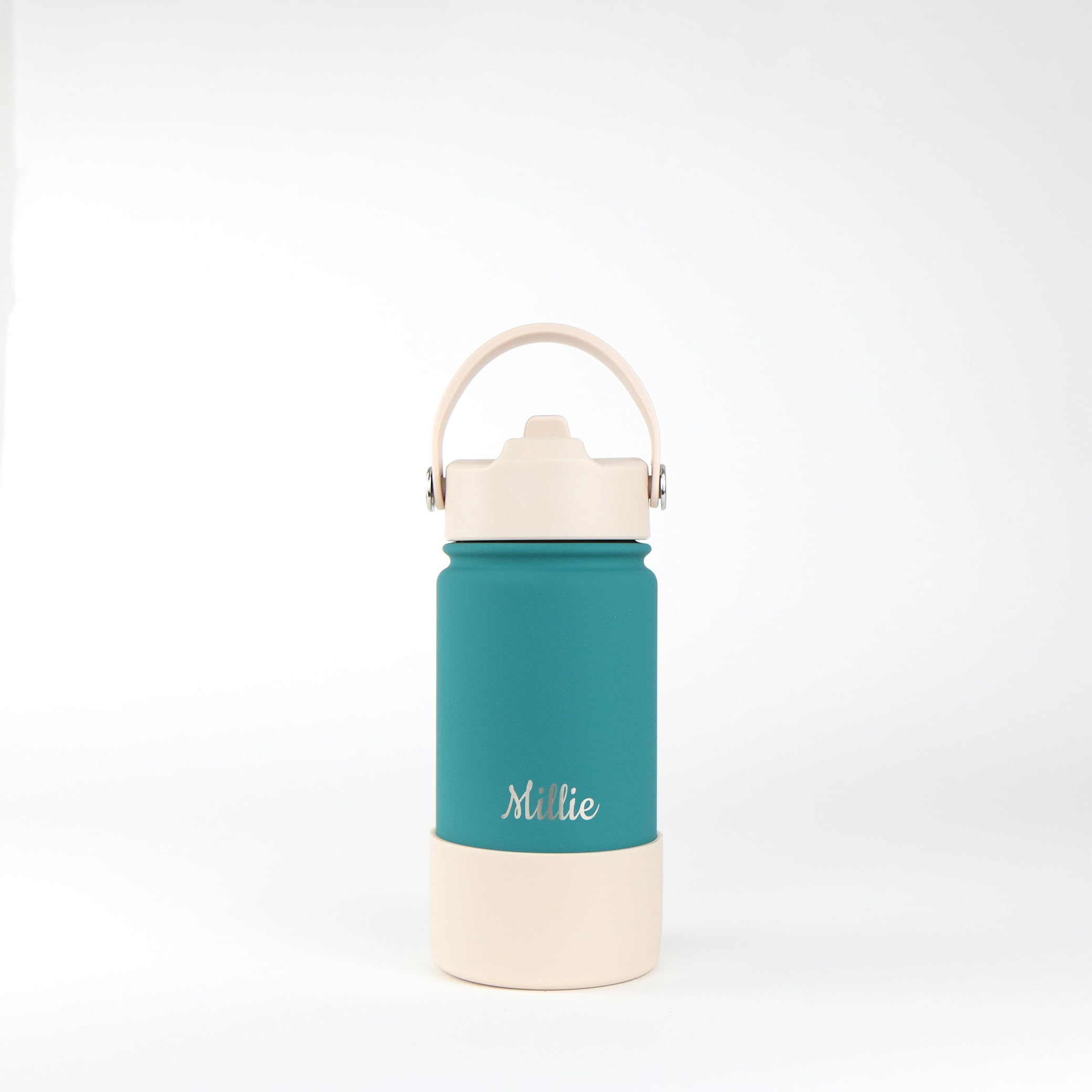cribstar Personalised Water Bottle, Insulated Stainless Steel, Straw Lid, Laser Engraved Name, BPA Free, Leakproof (Teal [Horizontal Engraving], 14oz/400ml)