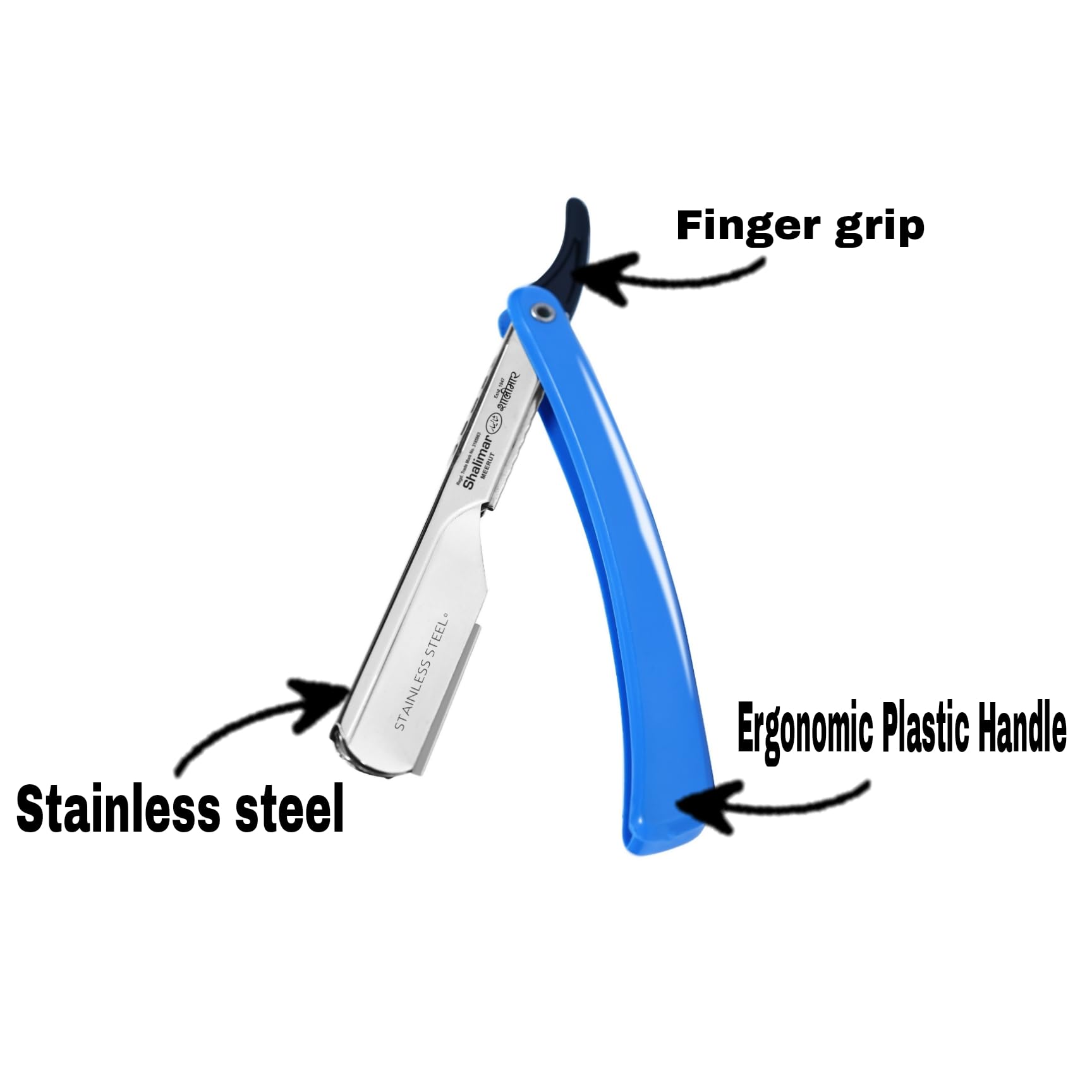 SHALIMAR BRAND PROFESSIONAL BARBER PLASTIC BODY STAINLESS STEEL STRAIGHT EDGE RAZOR FOLDING USTRA FOR BEARD SHAPING WITH 1 BLADE SALON USE & HOME USE, MEN - Image 2 thumbnail