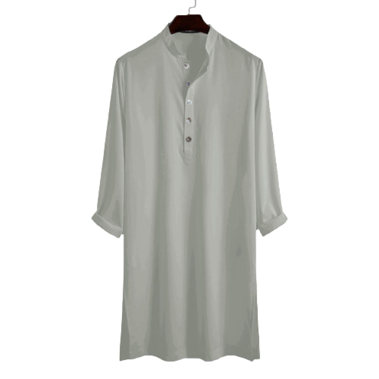 NCVintage Mens Muslim Shirts Solid Button Islamic Blouse INCERUN Male Long Sleeve Stand Collar Suadi Arabic Long Clothing S-5XL M LightGrey