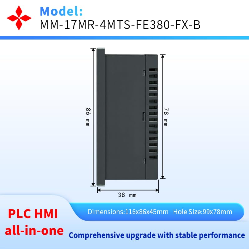 Image of 3.8 Inch PLC HMI All in One Integrated Programmable Logic Controller, 10 Input 7 Relay Output, Built-in Analog 2AD & 2DA, 2NTC10K, 2 High-Speed Pulse 100KHz for Sevor or Stepper (17MR-FE380-FX-B)