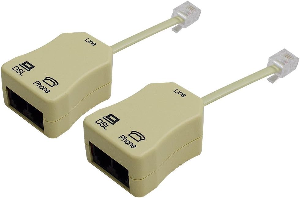 SHONCO In-line DSL Filter RJ11 6P4C Male to 2 Female Telephone Modem ADSL Splitter Filter-2 pack
