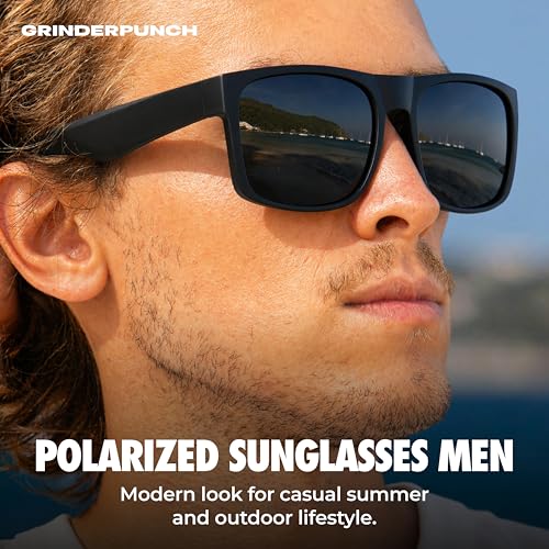 Image of grinderPUNCH Polarized Square Sunglasses for Men UV400 Protection Driving Fishing Sunglasses Mens Shades Mirrored Sunglasses