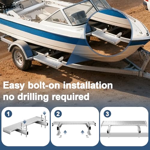 Image of 6 inch x 20 inch Boat Trailer Step with Nonslip Surface Galvanized Steel Heavy Duty Boat Trailer Steps for The Tongue Fits for 4 inch x 3 inch Frame