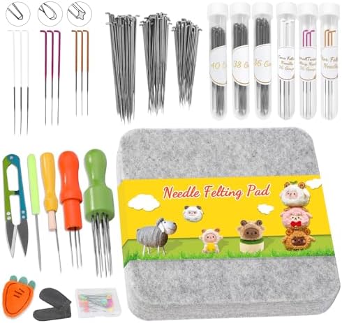 134 Pcs Needle Felting Tool, Needle Felting Supplies with 3 Size 90 Pcs Felting Needles, Wood Handles, Wool Needle, Soft Pad for Basic Felting