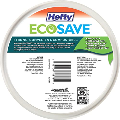 Hefty Ecosave Compostable Paper Plates, 10-1/8 Inch, 45 Count #TOP1