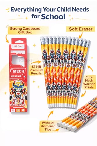 Image of Mech Warrior HB Pencils Pack of 12 for Kids | Dark Writing Student Pencils with Eraser | Cute Cartoon School Pencils for Boys Girls | Birthday Return Gift Stationery Set for School