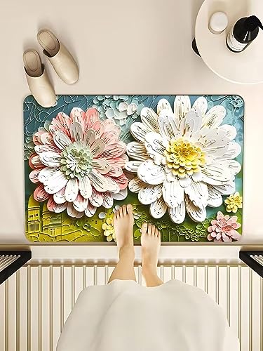 Image of Blairmore Bathroom Mat, Door mat, Rubber Non-Slip Quick Dry Rugs Fit Under Door Super Absorbent Thin Fashion Washable Oval Floor Bath Mat for Bathroom, Bathtub,Shower and Sink (1, Sunflower)
