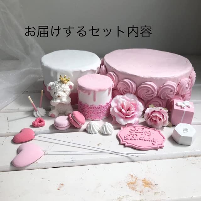 ピンクりぼんのクレイケーキセット リボンクレイケーキ✳︎ピンク＊色変更可＊フェイクケーキ＊推し