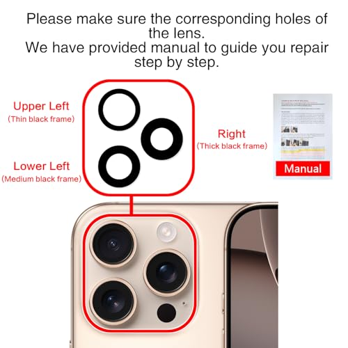 image for 2PCS ASDAWN Back Rear Camera Lens Glass Replacement for iPhone 16 Pro 