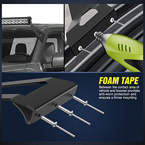 Image of Nilight 2PCS 52 inch Curved LED Light Bar Bracket at Upper Windshield Roof Cab for 2004-2018 Ford F150 & SVT Raptor
