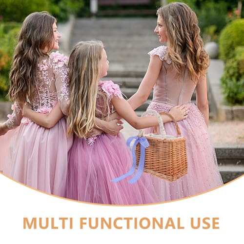 Mobestech Handwoven Wicker Flower Basket Handbag for Women Vintage Rattan Tote Bag for Beach Square Straw Purse Unique Ribbon Design for Organizing Essentials3