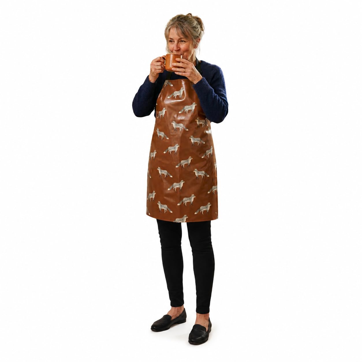 Jolee... Fabrics Wipe Clean PVC Coated Aprons - 100% Cotton Oilcloth - One Size - Easy to Clean and Splash Proof Apron (Russet Red Fox, Adult (75cm Length))