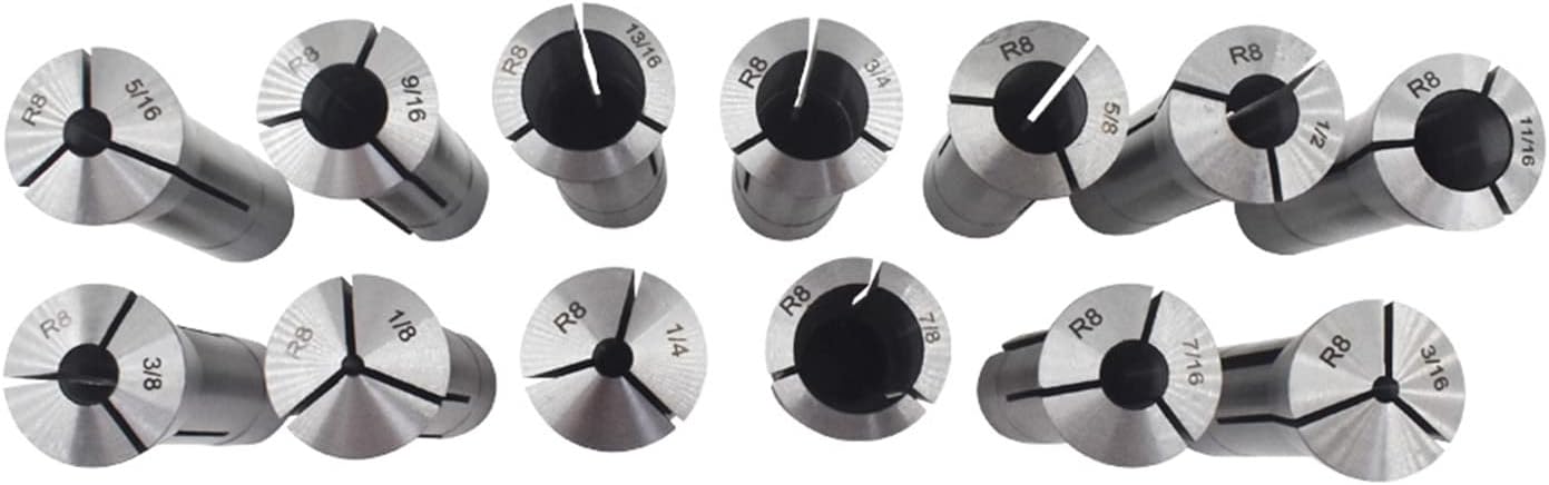 13-Pack Precision R8 Collets Set Mill Collets Set 1/8-7/8In Mill Chuck Holder for Taper Spindle Mill Machine