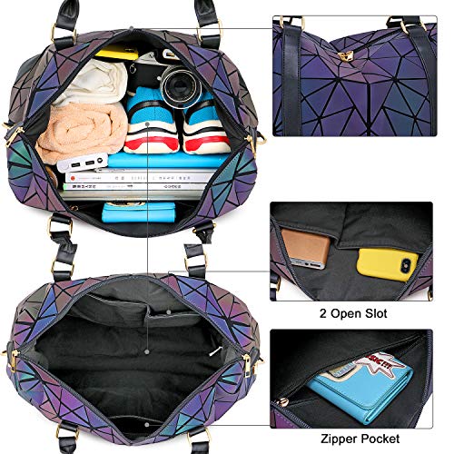 CAMTOP Geometric Luminous Weekender Bag Women Ladies Carry On Tote Overnight Duffel (Luminous Travel Bag and Cosmetic Purse)