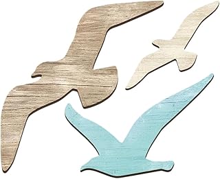 LOGOFUN 3PCS Wooden Seagull Wall Decor Coastal Theme Artwork Ocean Style Sea Bird Beach Sculpture for House Home Office Decoration