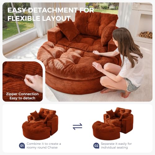 Image of MAXYOYO Oversized Round Chaise Lounge Sofa, Boneless Chair with Ottoman