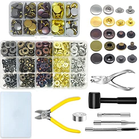 LIDA ORO Metal Snap Fastener Kit,100 Sets Leather Snaps Buttons with Fashion Tools for Clothes,Jackets,Jeans Wears,Bracelets,Bags(5 Colors,15mm)