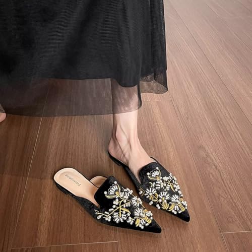 LUXINYU Women's Chinese Floral Embroidery Pointed-Toe Flats Comfortable Suede Casual Mules House Slippers Shoes4