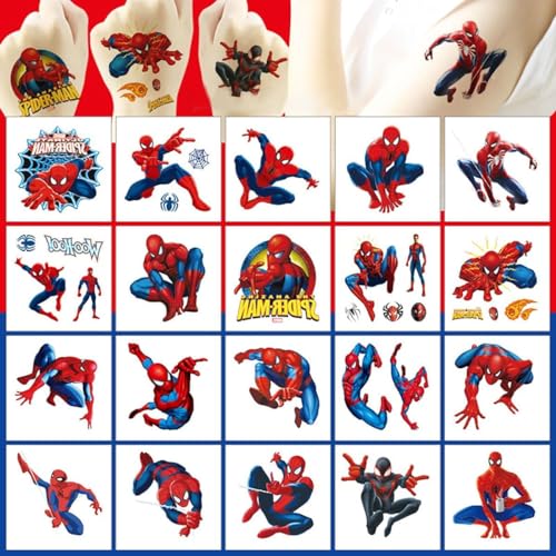 Temporäre Tattoo Set Fans Tattoos für Spider Man,20 Blätter tattoos Aufkleber Stickers für Geschenktüten geburtstag Mitgebsel Mädchen Jungen