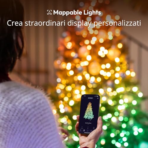 Strings 600 LED RGB+Bianco, Striscia di Luci LED per Esterno e Interno, Luci Smart Multicolore, Compatibile con Alexa e Google Home, Luci Mappabili, IP44, Controllo App, Filo Nero, 48m - Gadget - Immagine 2