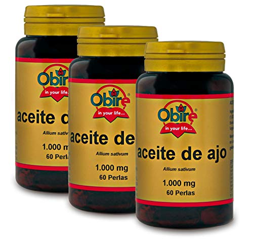 Obire | Aceite Ajo 1000 mg | Complemento Alimenticio Antiinflamatorio Natural | Favorece la Circulación | Ayuda a mantener los niveles de colesterol | No Gluten ni Lactosa | 60 Perlas | 3 unidades