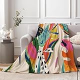 PAOPOED Abstract Colorful Throw Blanket, Jungle Floral Plant Bohemian Modern Asthetic Pastel Contemporary Art Blanket for Women Girls for Couch Bed Flannel Blanket Gift, 50' x 60'
