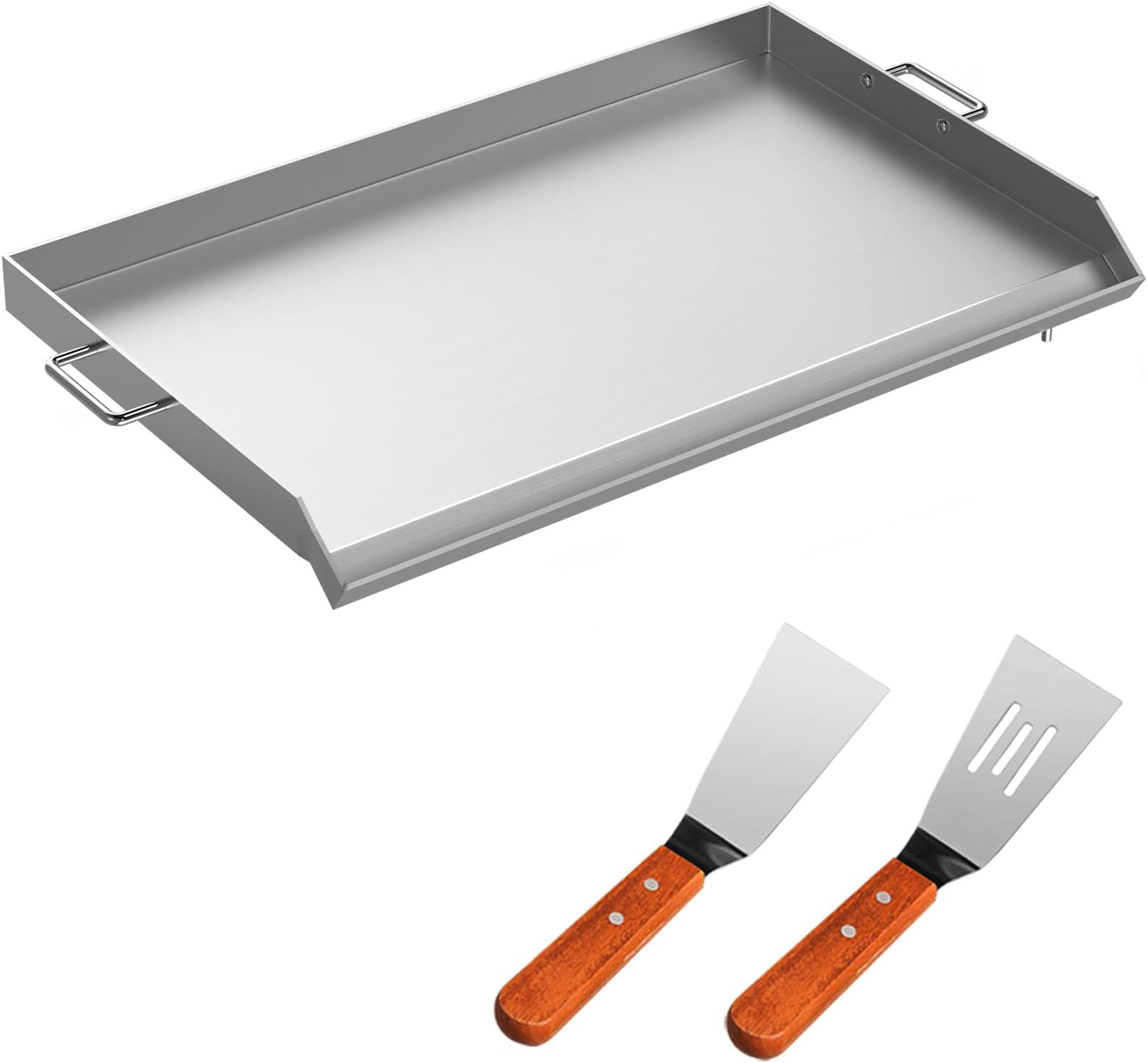 VEVOR Stainless Steel Griddle,Universal Flat Top Rectangular Plate, BBQ Charcoal/Gas Non-Stick Grill with 2 Handles and Grease Groove with Hole,Grills for Camping, Tailgating and Parties (32" X 17")