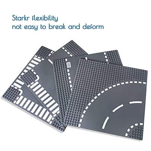Bauplatten für Straßen, Städte, Straßenplatten,Kompatibel mit Allen gängigen Marken, 25.5*25.5cm Platten-Set für Kreatives Spielen, Lernspielzeug (6 Stück(2 Gerade,2 Kurve,T-Kreuzung+Kreuzung)) – Bild 4