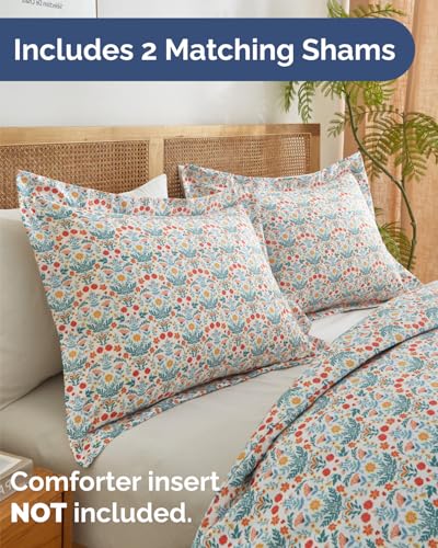 Image of Duvet Cover Queen Size Set - Extra Soft Floral Duvet Cover 90 x 90 with 2 Pillow Shams - Comfy, Breathable Floral Bedding Set - Hotel Luxury & Fade Free with Zipper Closures and Ties - Amalfi Blooms