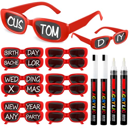 Image of Flutesan Personalized Rectangle Sunglasses with Marker Pens for Adult DIY Custom Birthday Wedding